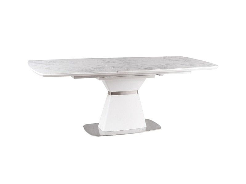 Veneti Rozkladací jedálenský stôl GLEB - 160x90, biely mramor / matný biely